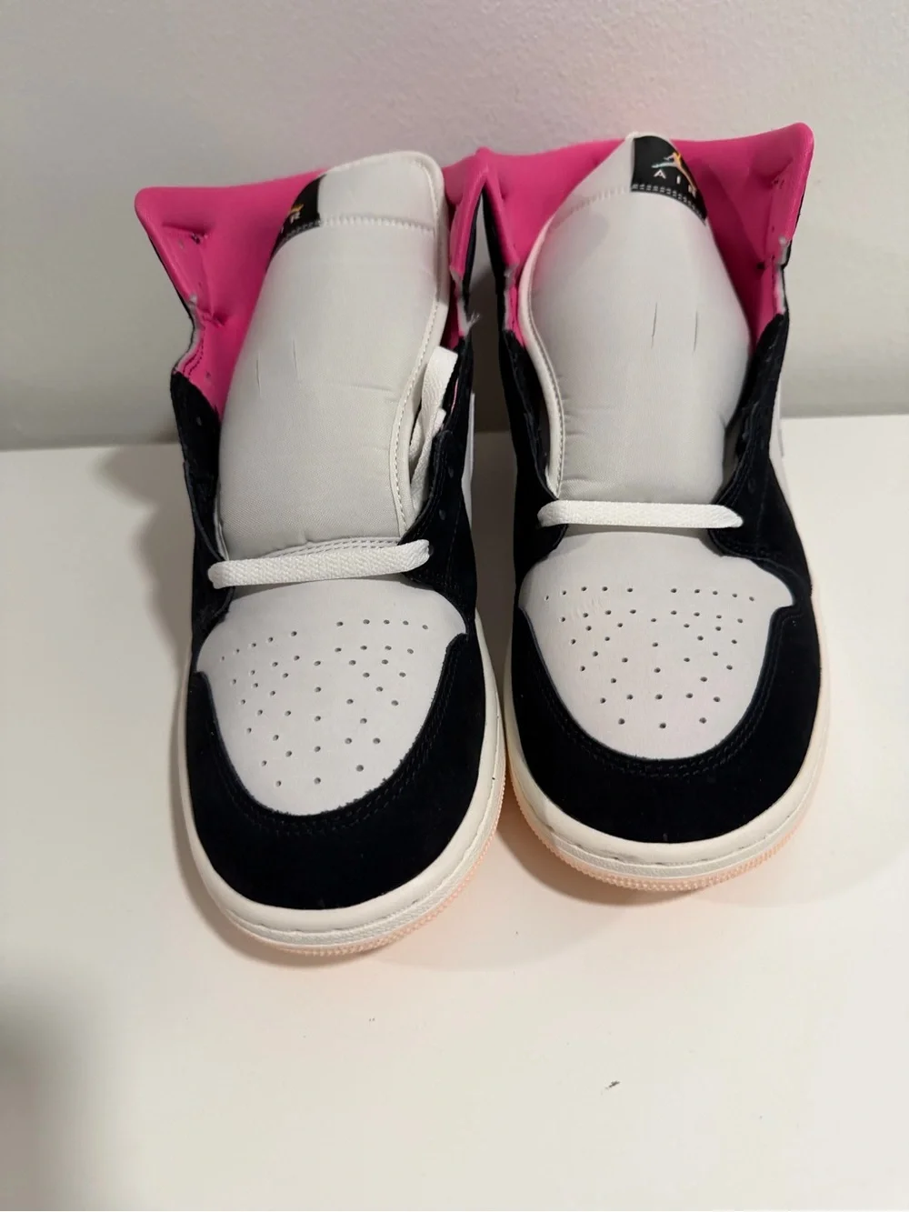 Jordan High-Top Sneakers in Pink, Black & Gray
